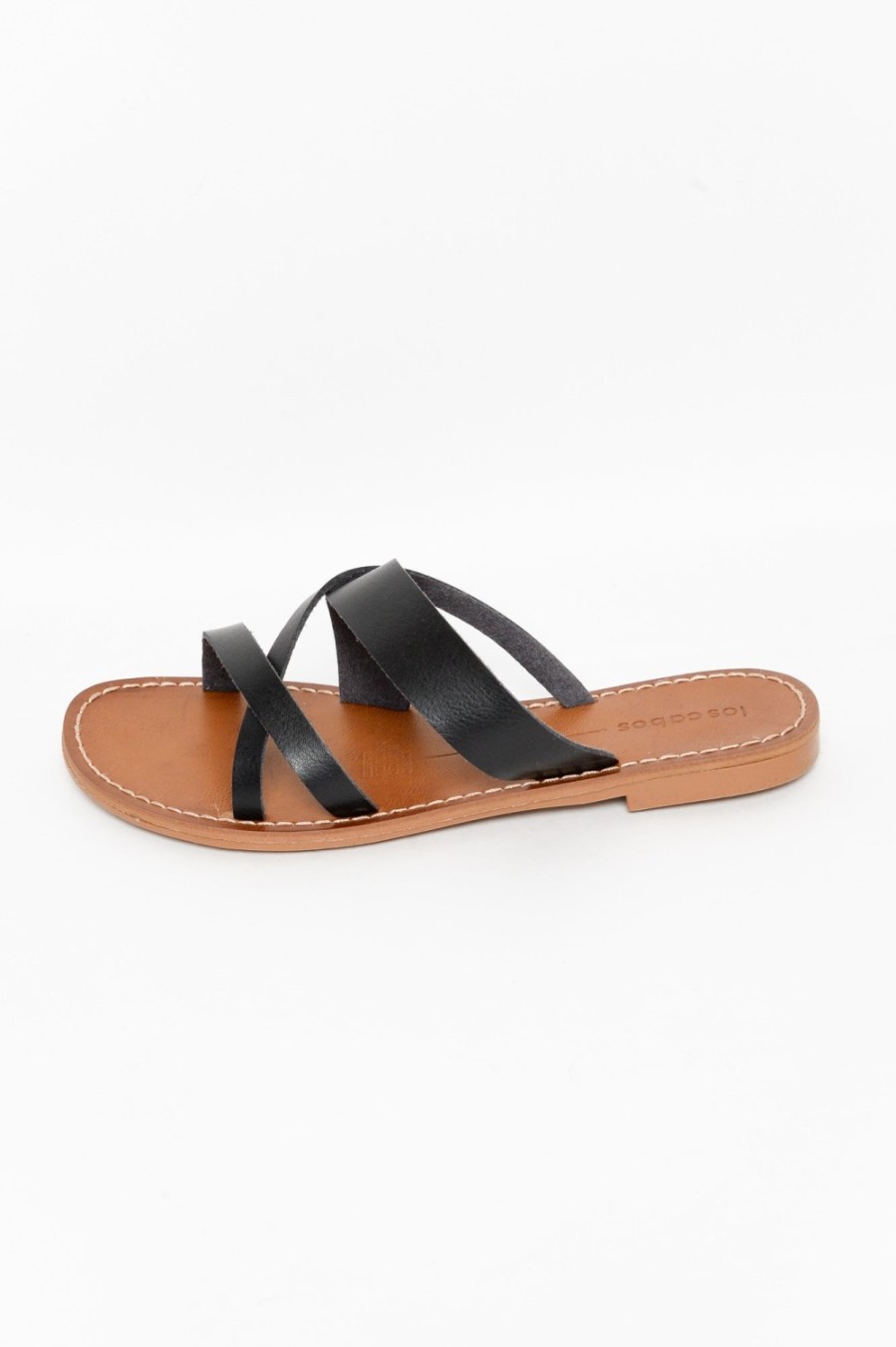 Shoes Los Cabos Slides | Mans Black Cross Over Strappy Slide