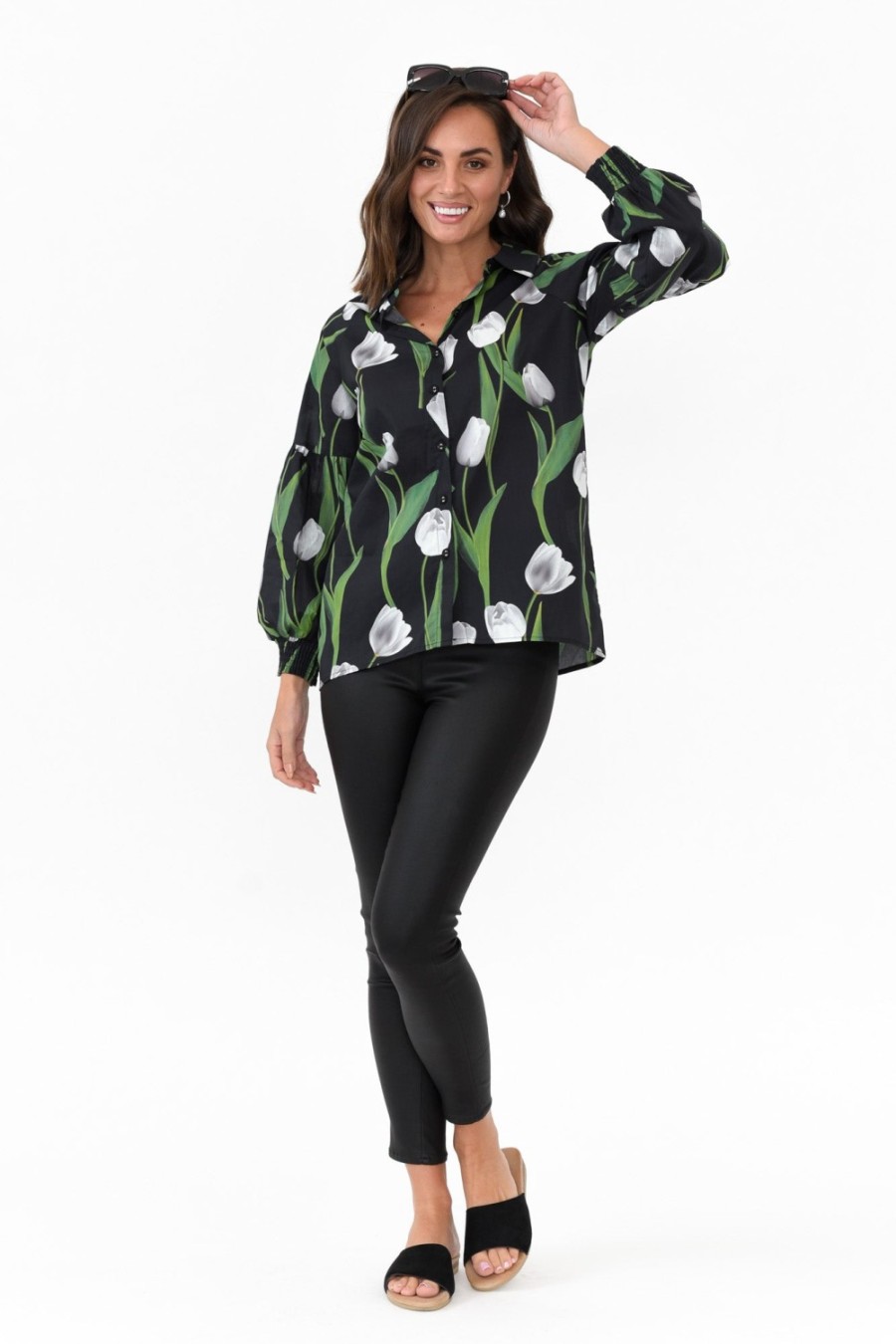 Clothing Liberty Rose Cotton Tops | Zari Black Tulip Cotton Shirt