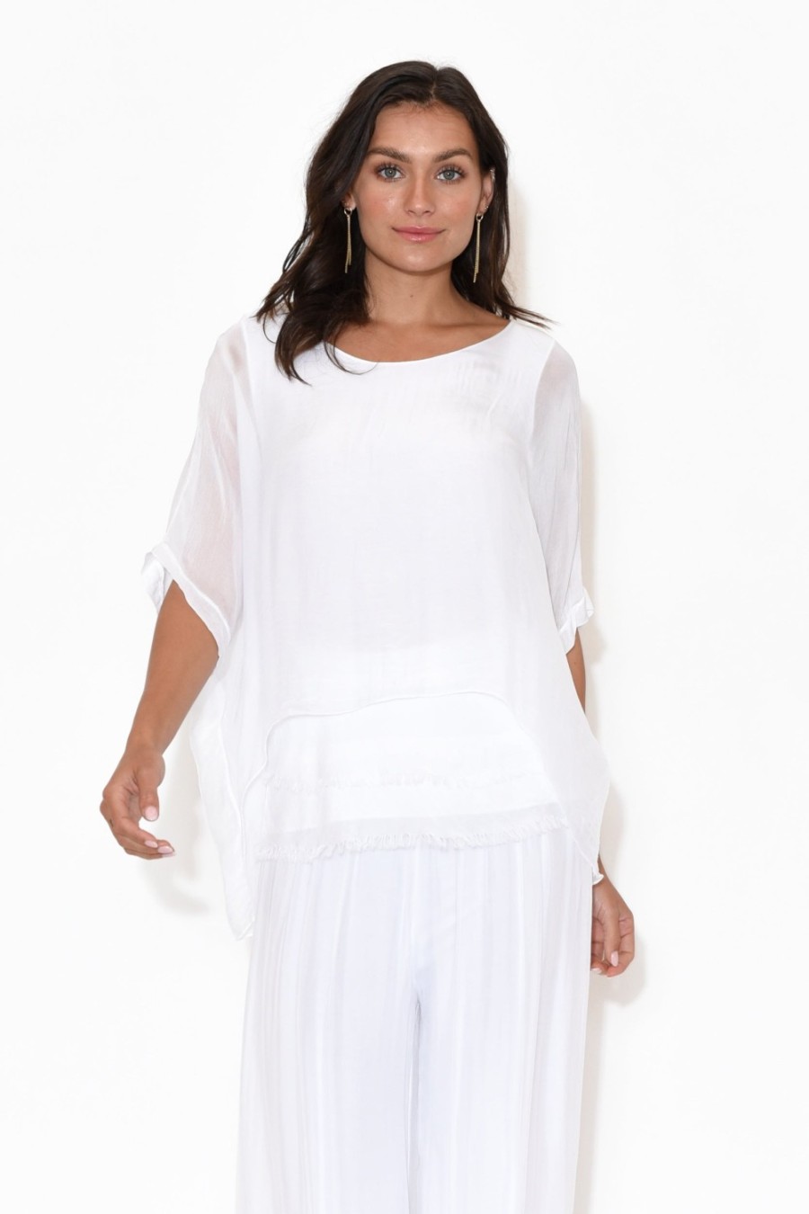 Clothing La Strada Sleeved Tops | Talia White Silk Layer Top