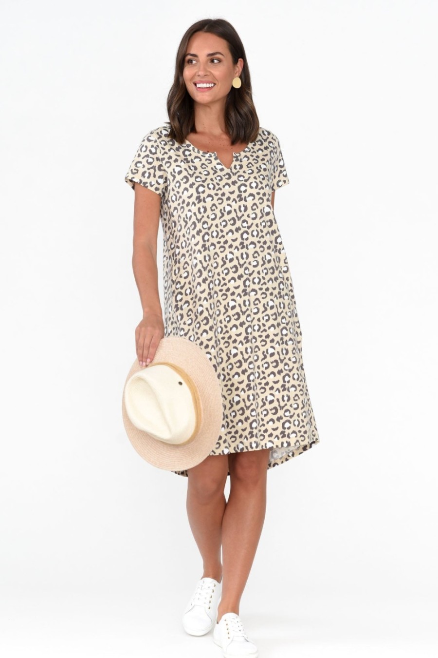 Clothing One Ten Willow Cotton Dresses | Mandy Brown Leopard Cotton Tee Dress