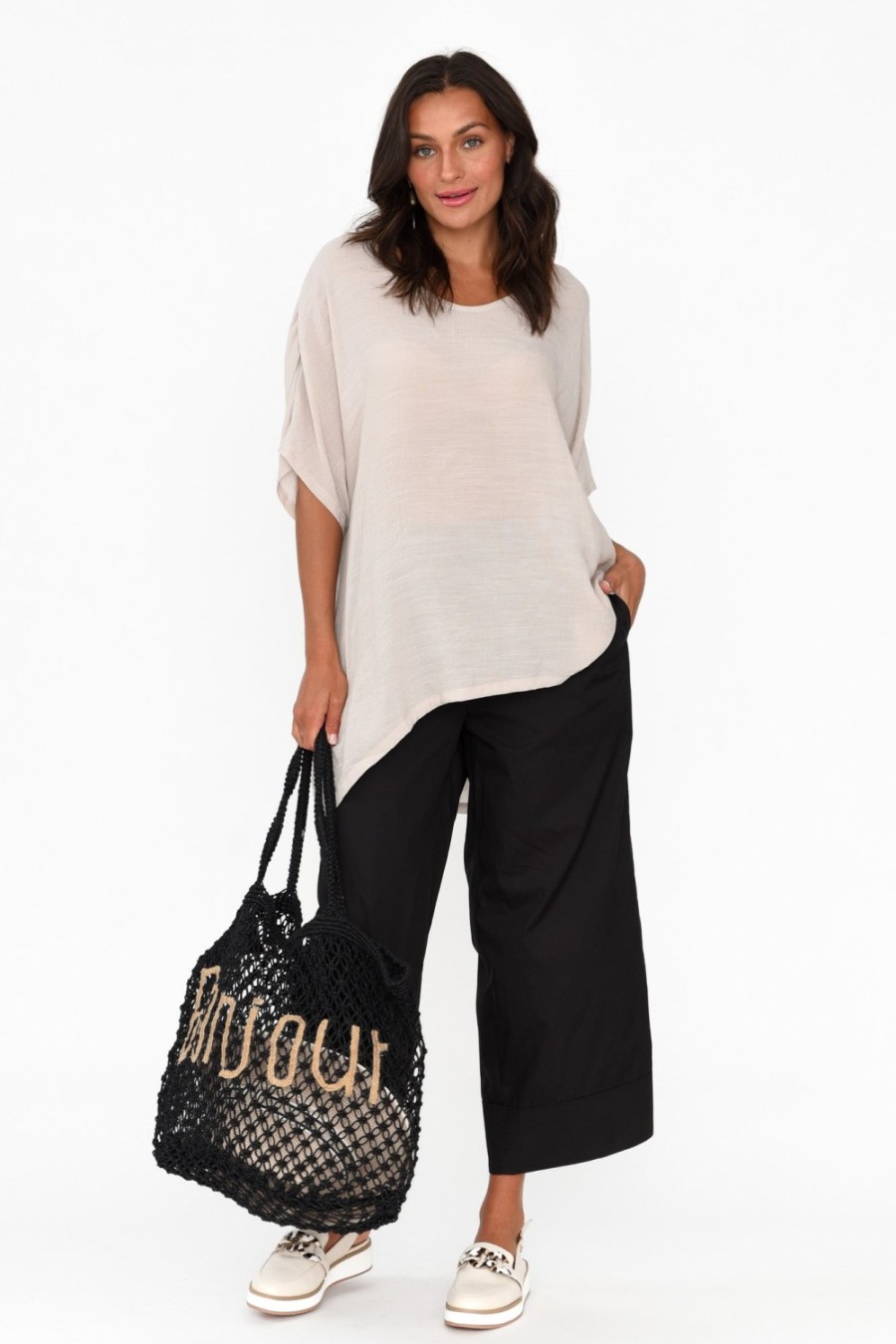 Clothing Tirelli Pants | Bradie Black Cotton Wide Leg Pant