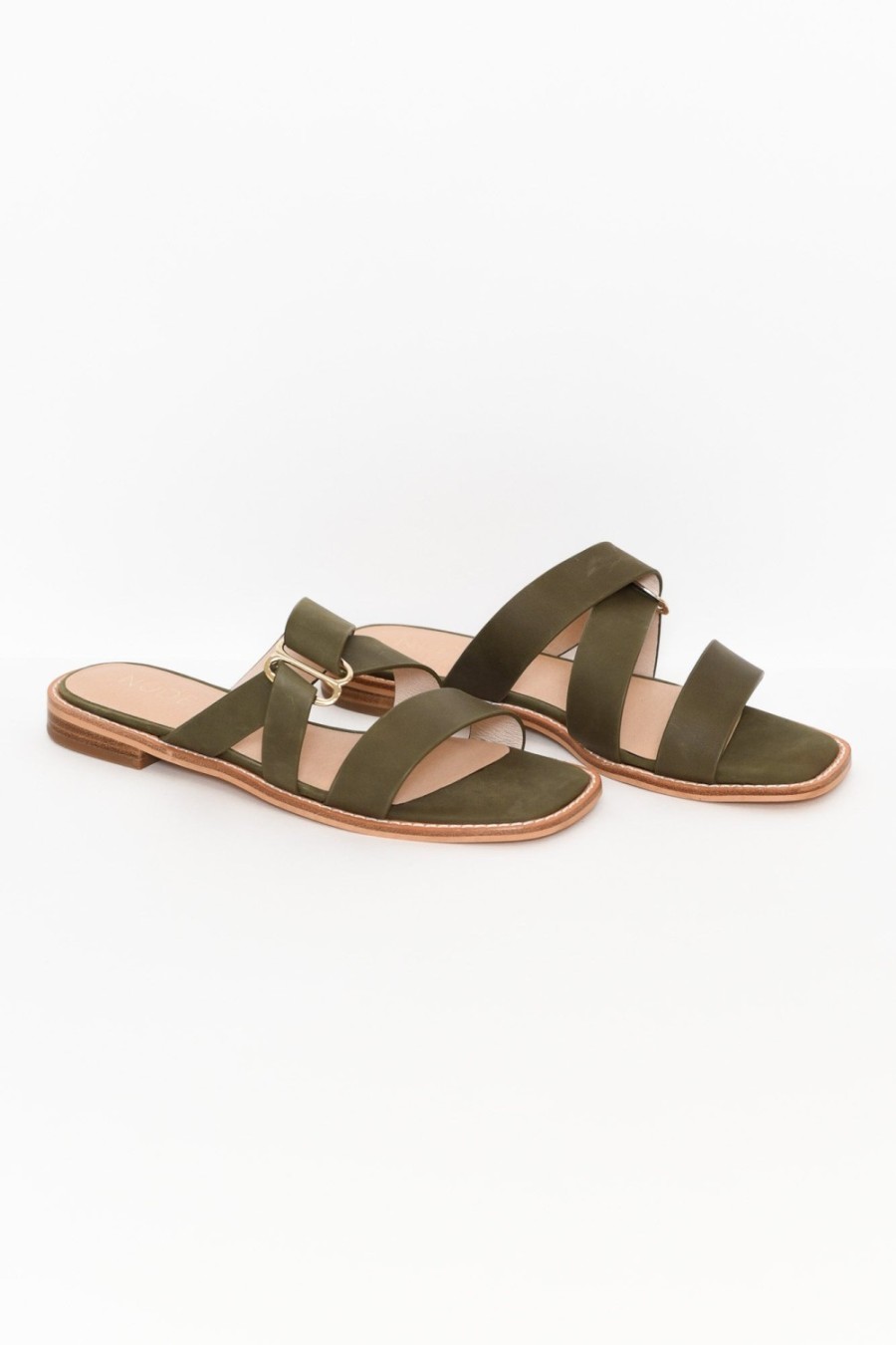 Shoes Nude Shoes Slides | Adley Khaki Leather Sandal