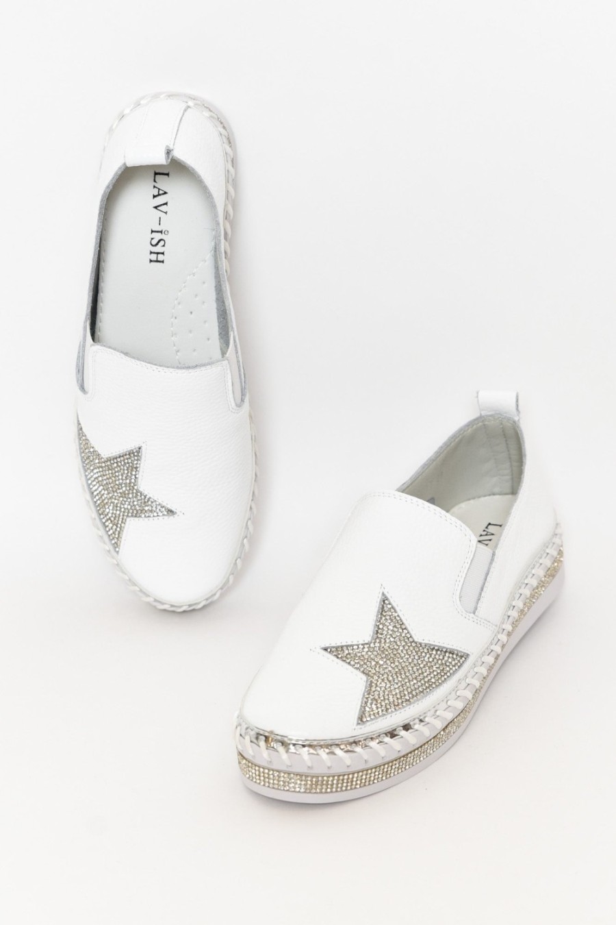 Shoes Lav-ish White Sneakers | Ryder White Star Leather Slip On Shoe