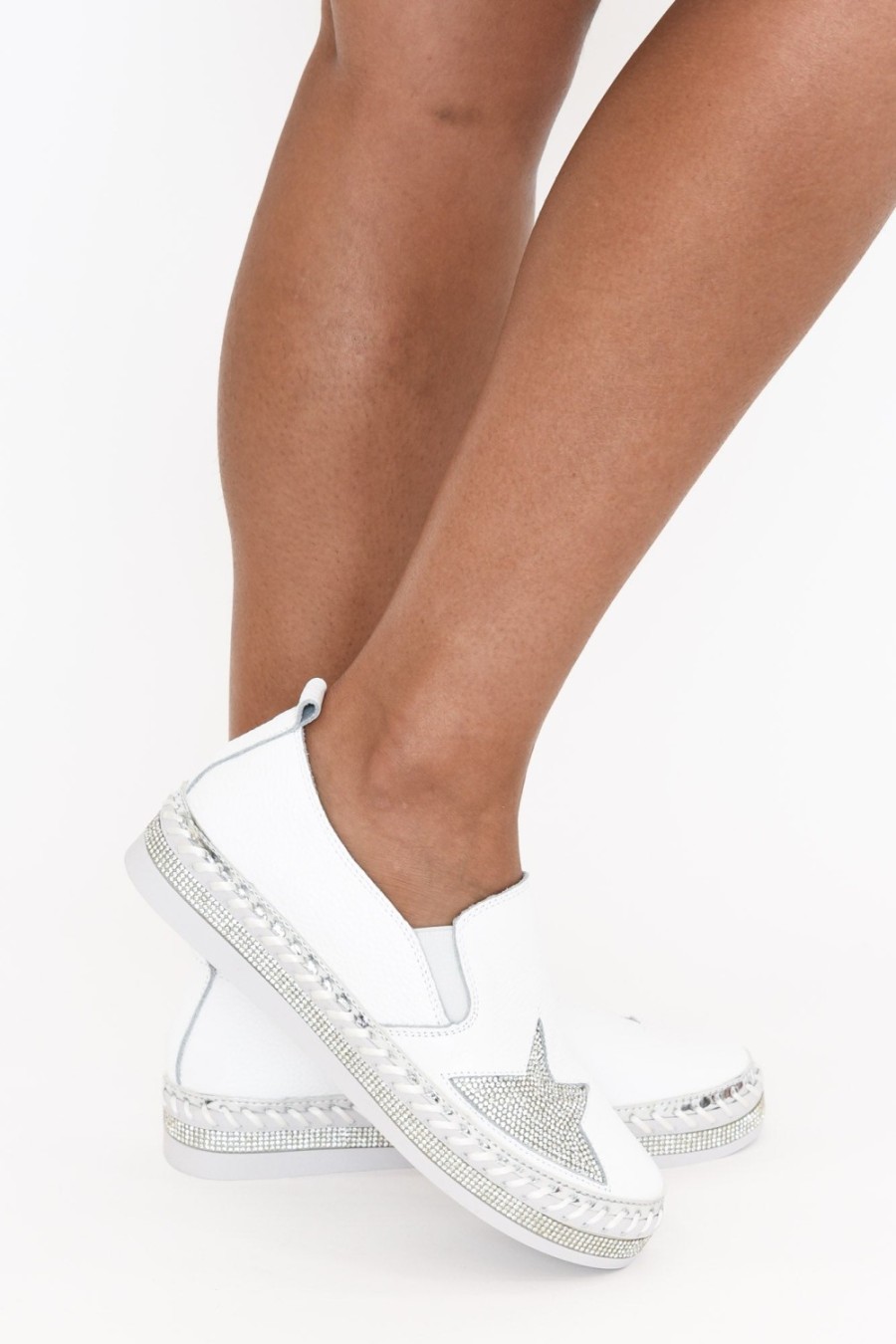 Shoes Lav-ish White Sneakers | Ryder White Star Leather Slip On Shoe