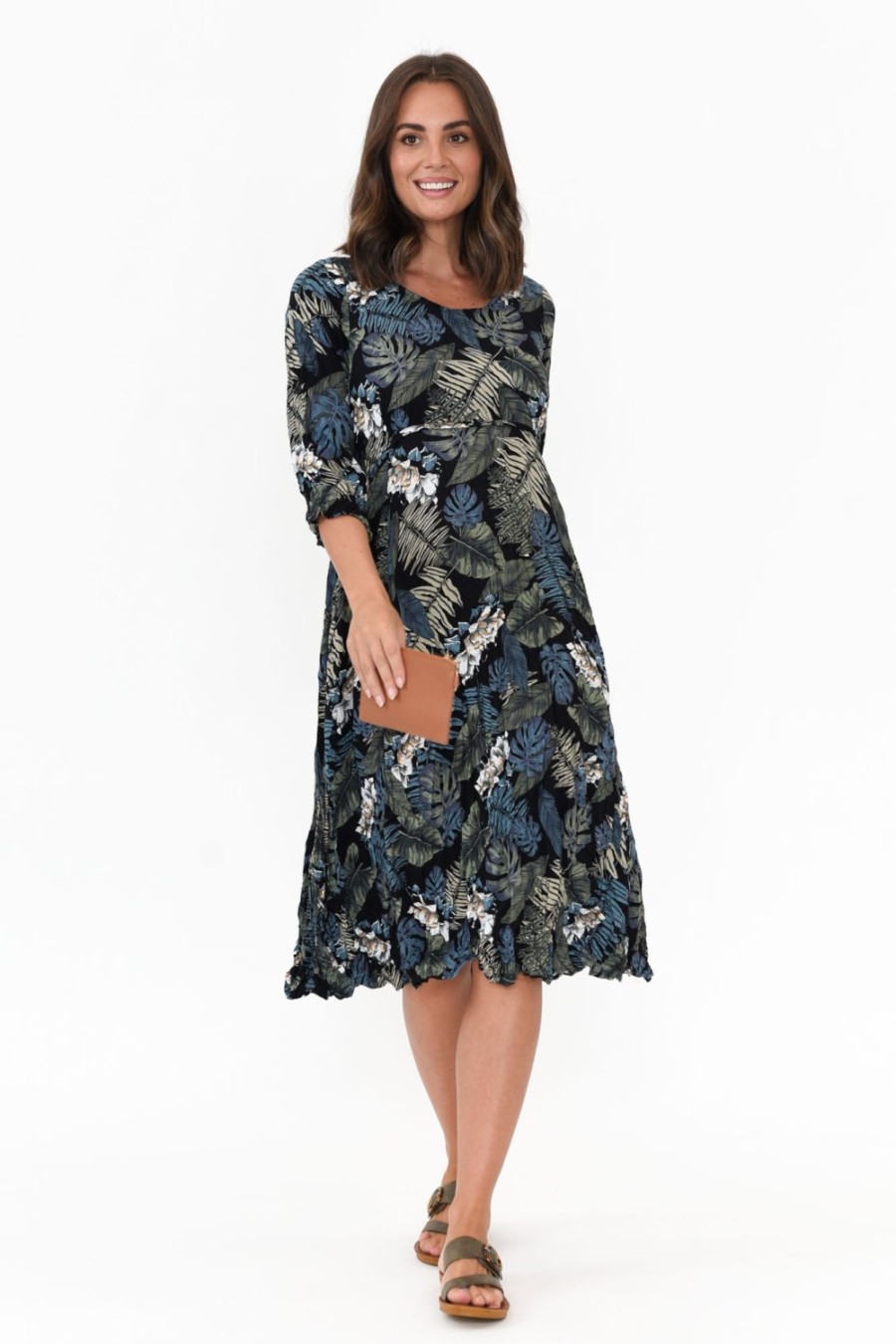 Clothing Willow Tree Below Knee Dresses | Stefan Navy Blossom Midi Dress