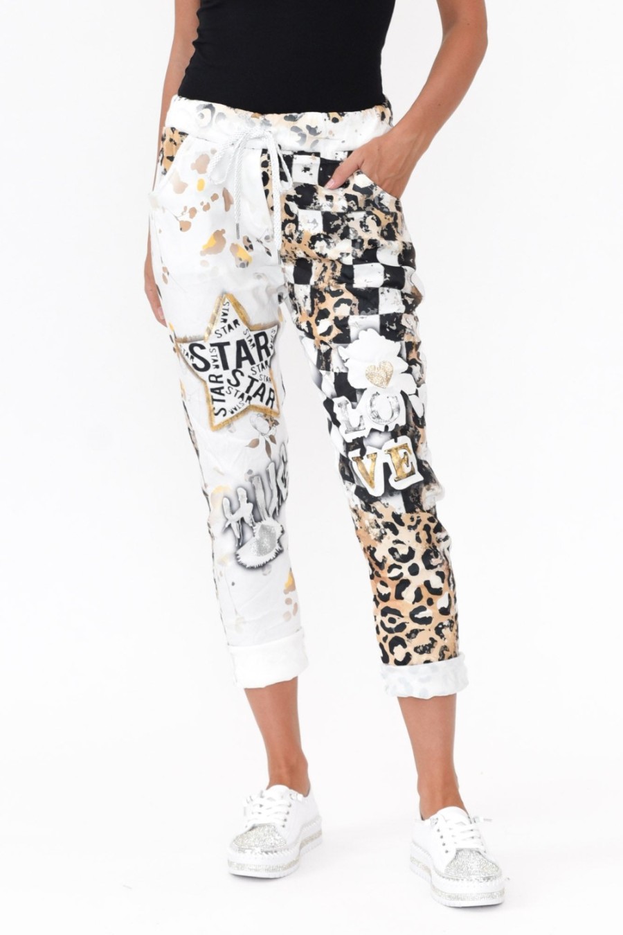 Clothing La Strada Pants | Russo Black Abstract Drawstring Pant