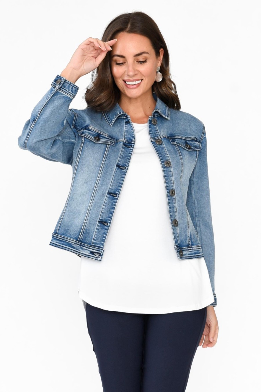 Clothing Cafe Latte Jackets | Camille Blue Denim Jacket