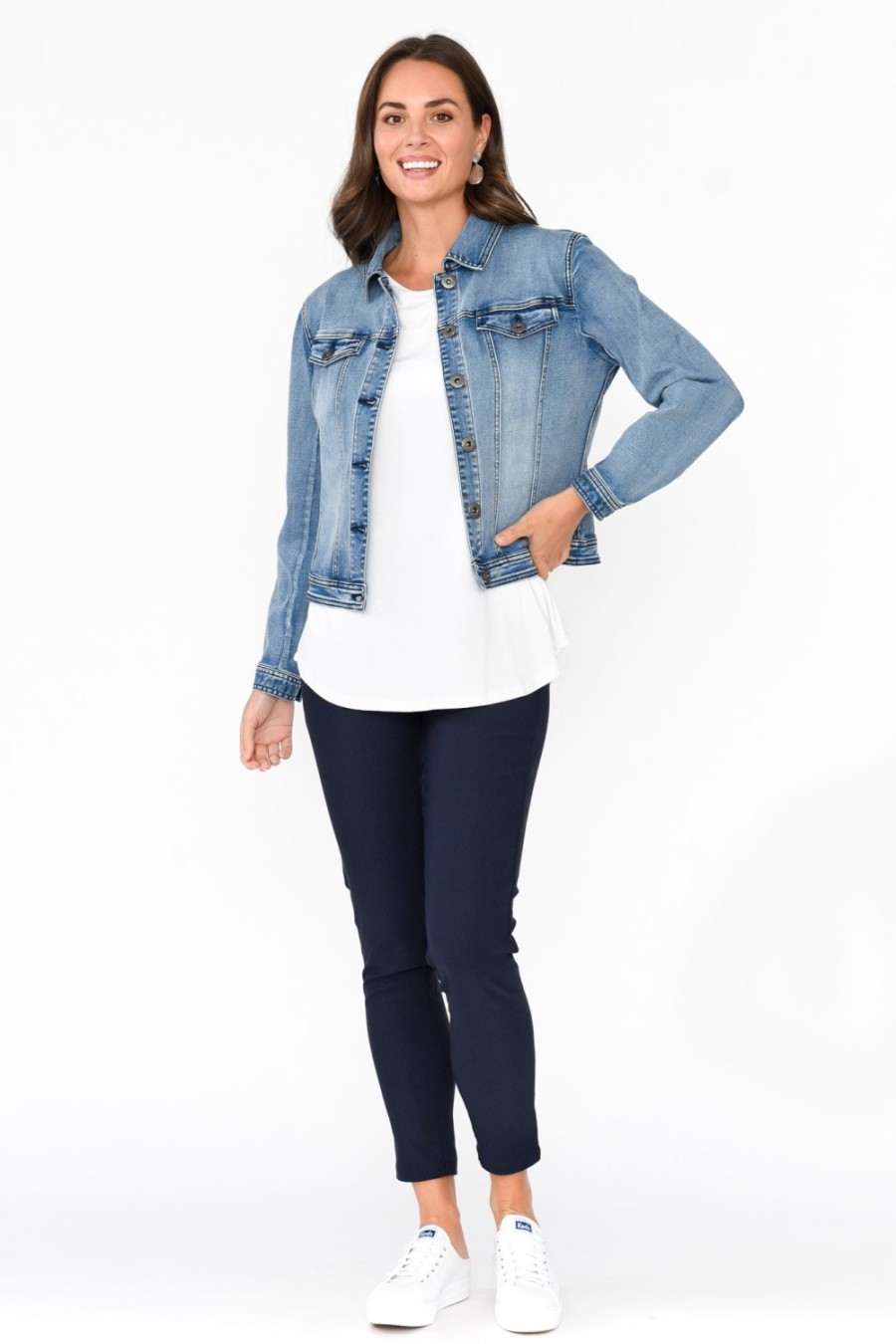 Clothing Cafe Latte Jackets | Camille Blue Denim Jacket