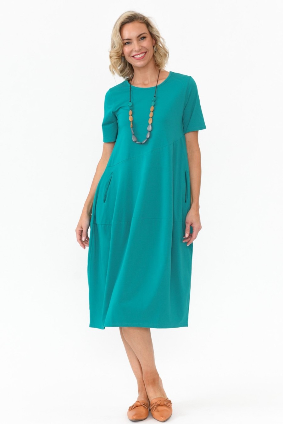 Clothing Tirelli Cotton Dresses | Morgan Aqua Diagonal Seam Dress