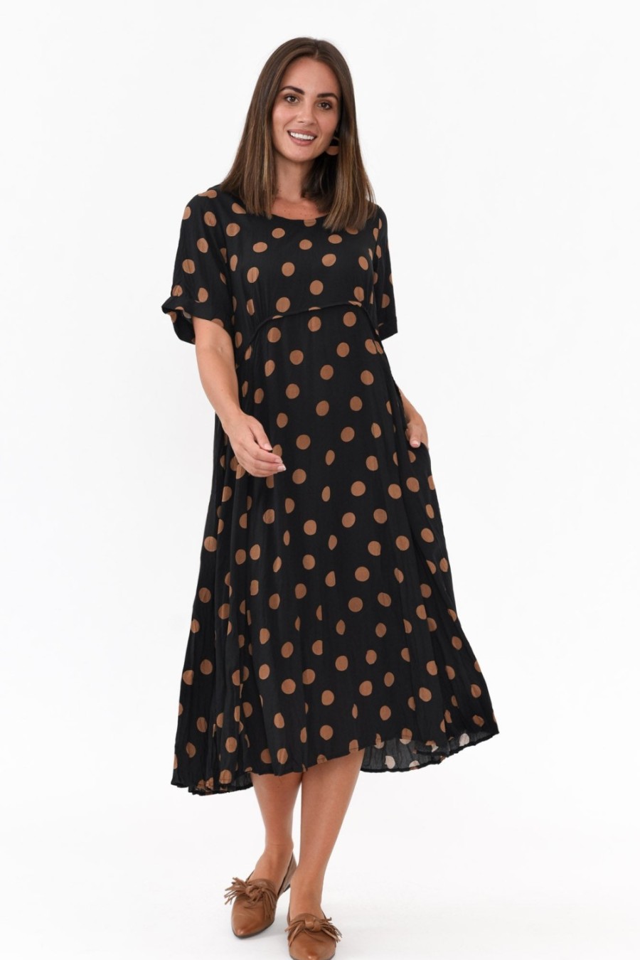 Clothing Willow Tree Midi Dresses | Pattison Black Spot Midi Dress