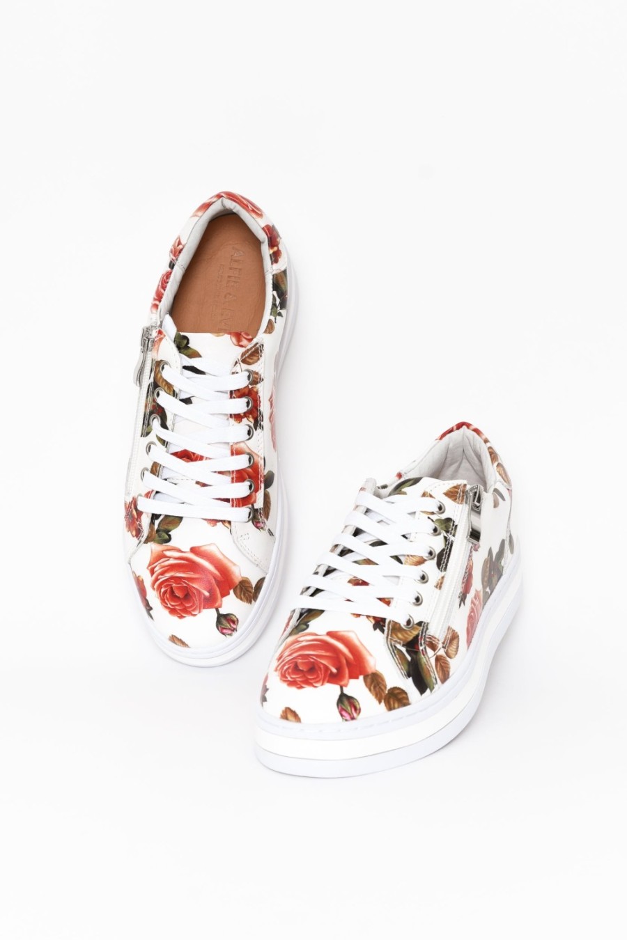 Shoes Alfie And Evie Leather Sneakers | Posey White Rose Leather Sneaker