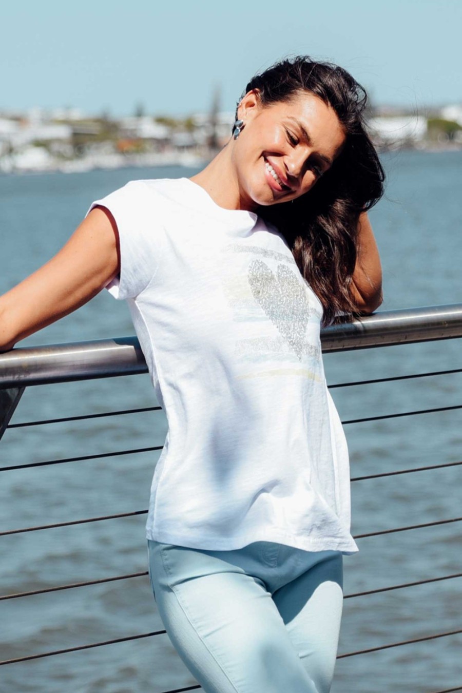 Clothing Cafe Latte Cotton Tops | Alberta Yellow Cotton Sequin Tee