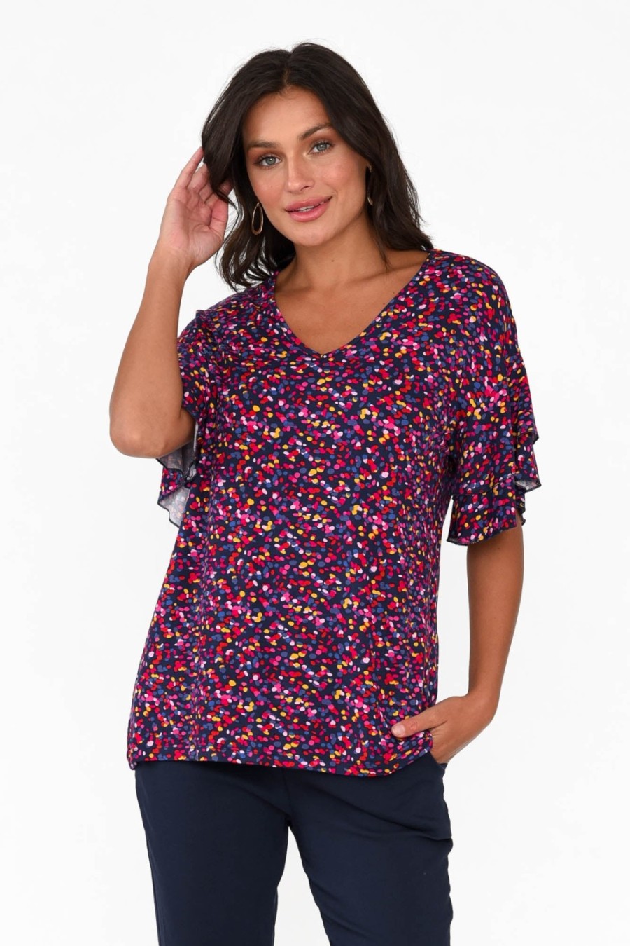 Clothing Betty Basics Sleeved Tops | Ripon Confetti Frill Sleeve Top