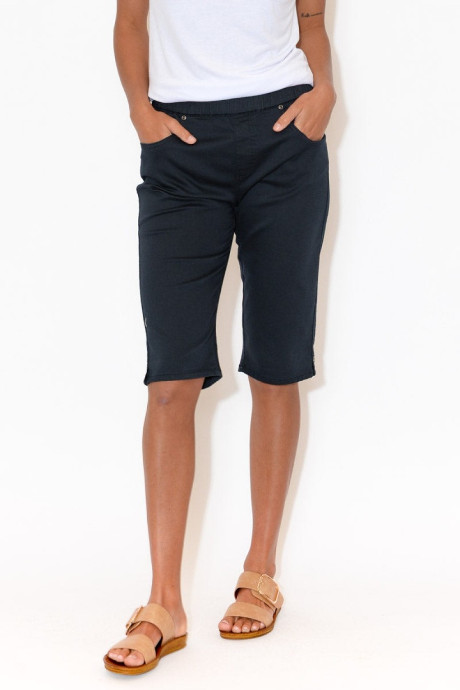 Clothing Cafe Latte Shorts | Tora Navy Stretch Shorts