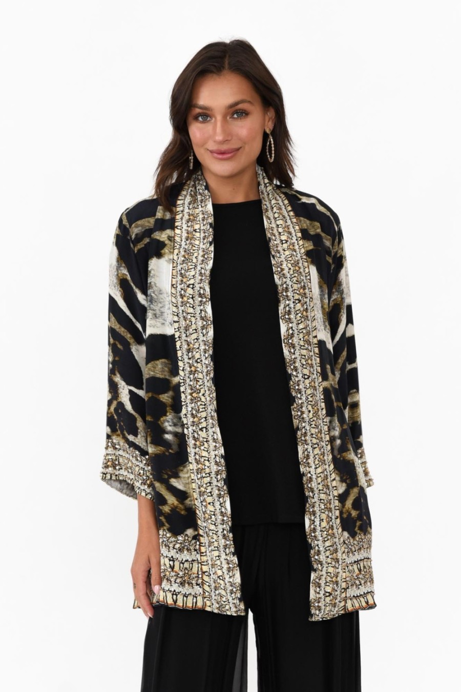 Clothing Fashion Spectrum Jackets | Snow Leopard Silk Short Kimono