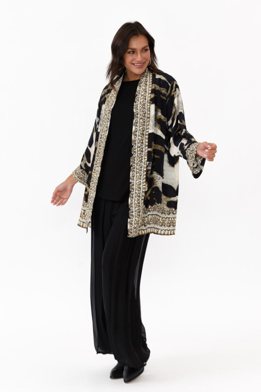 Clothing Fashion Spectrum Jackets | Snow Leopard Silk Short Kimono