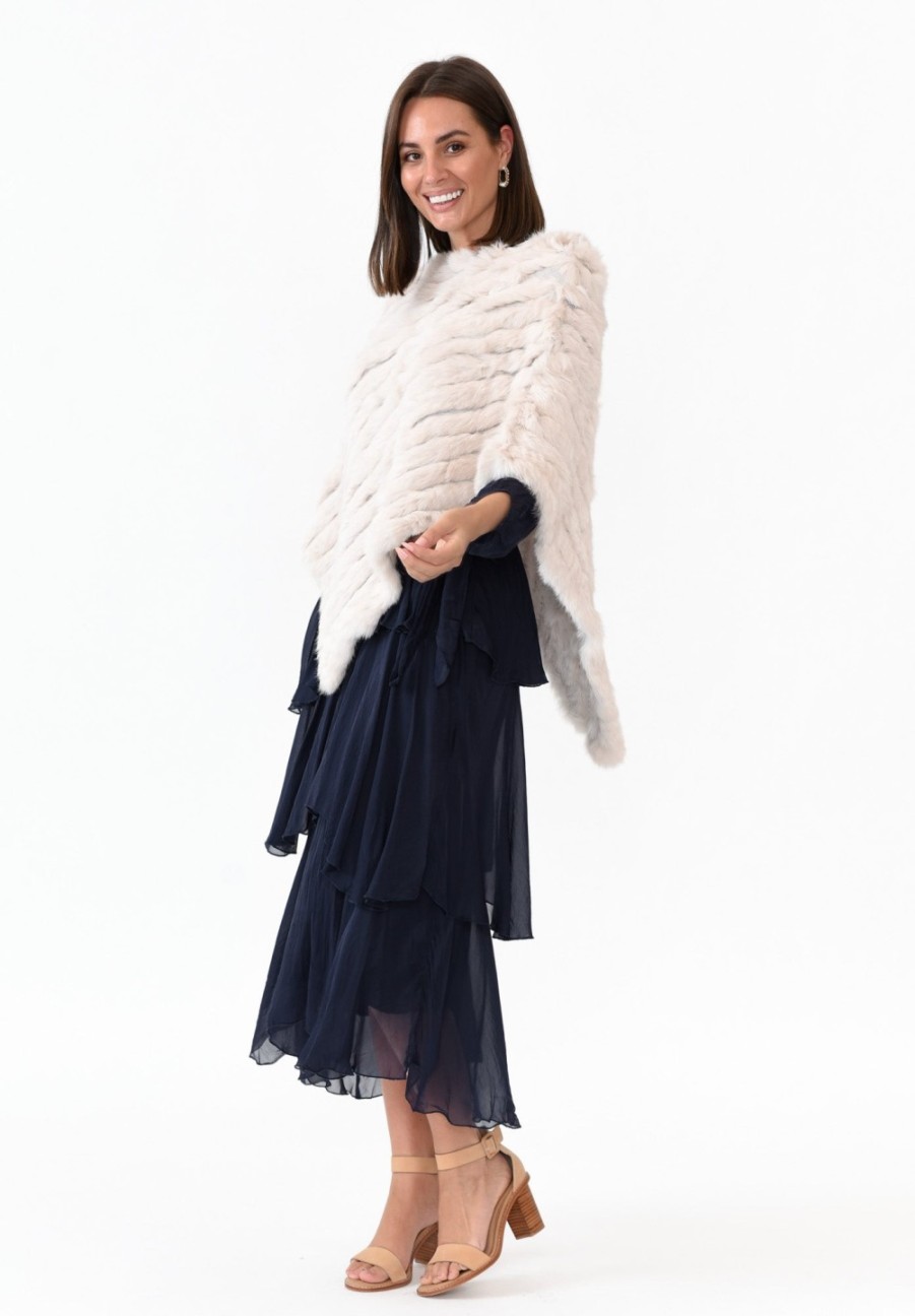 Clothing 365 Days Ponchos | Greer Cream Fur Poncho