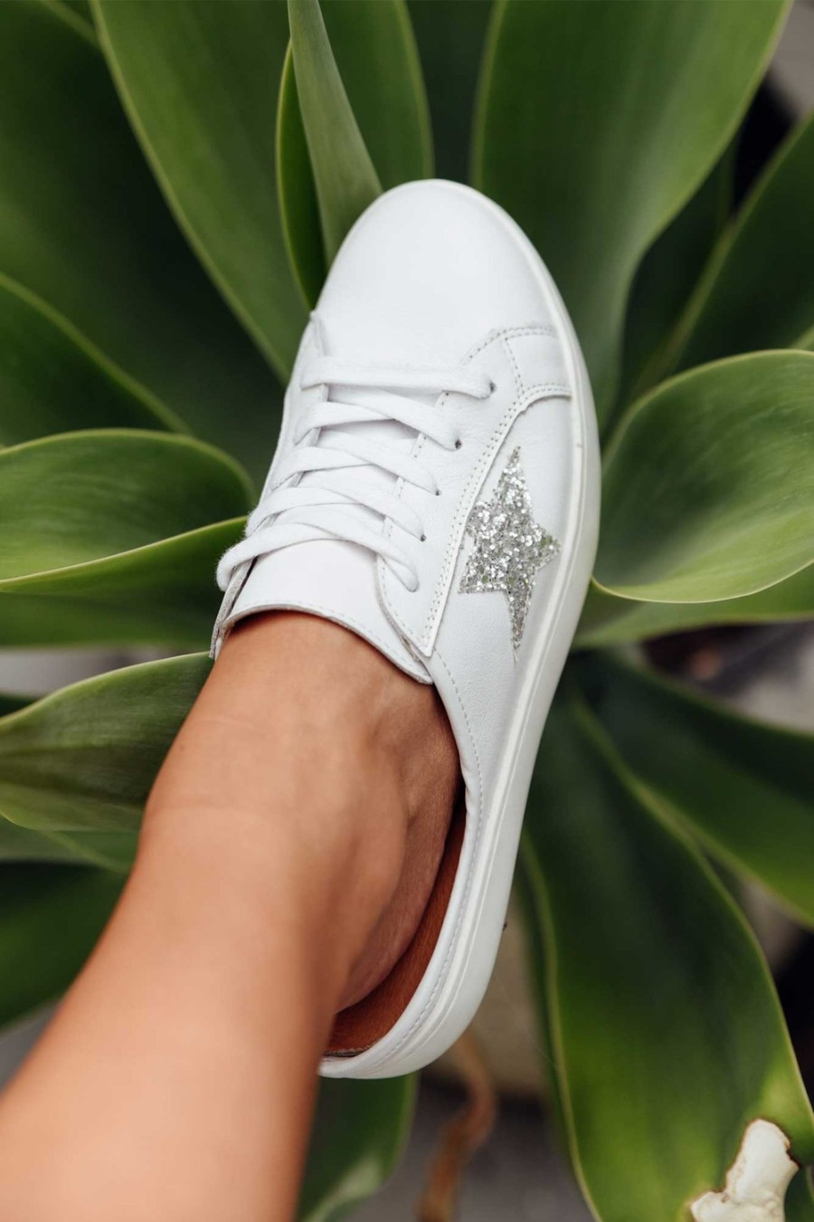 Shoes Alfie and Evie White Sneakers | Vango Silver Leather Mule Sneaker