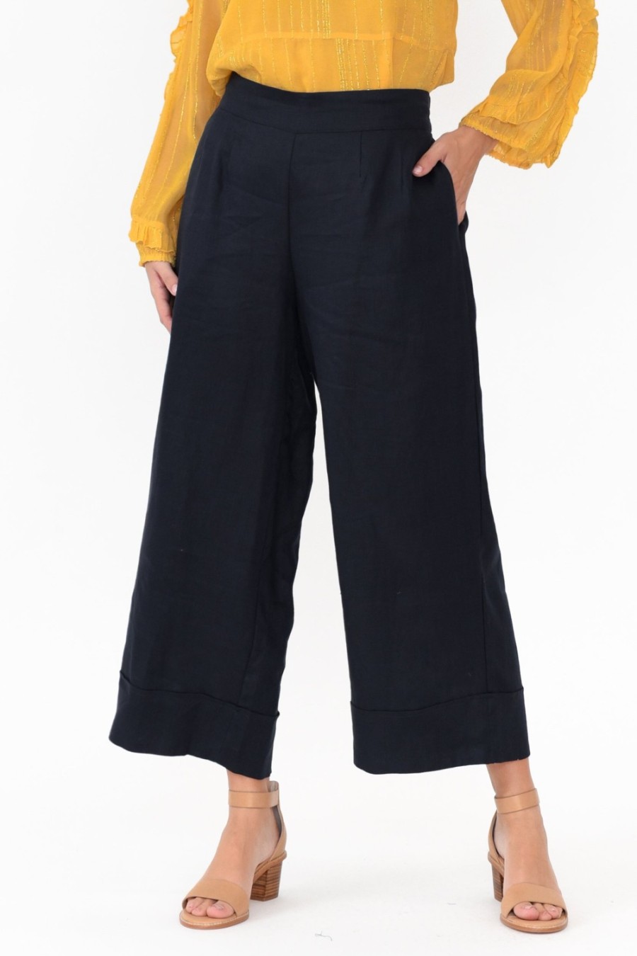 Clothing Tirelli Pants | Kienna Navy Linen Wide Leg Pant