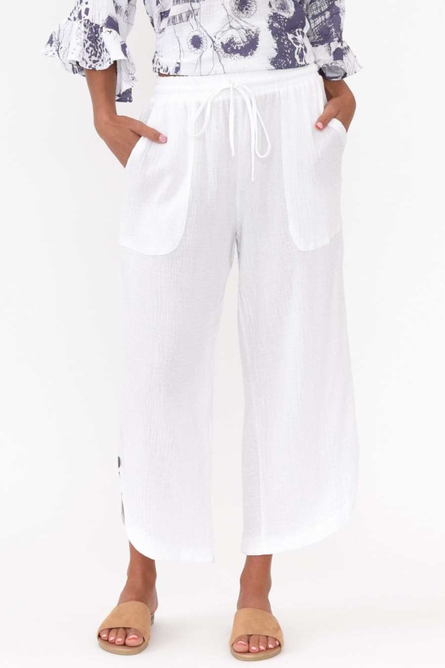 Clothing Hourglass Pants | Wallace White Crinkle Cotton Pant