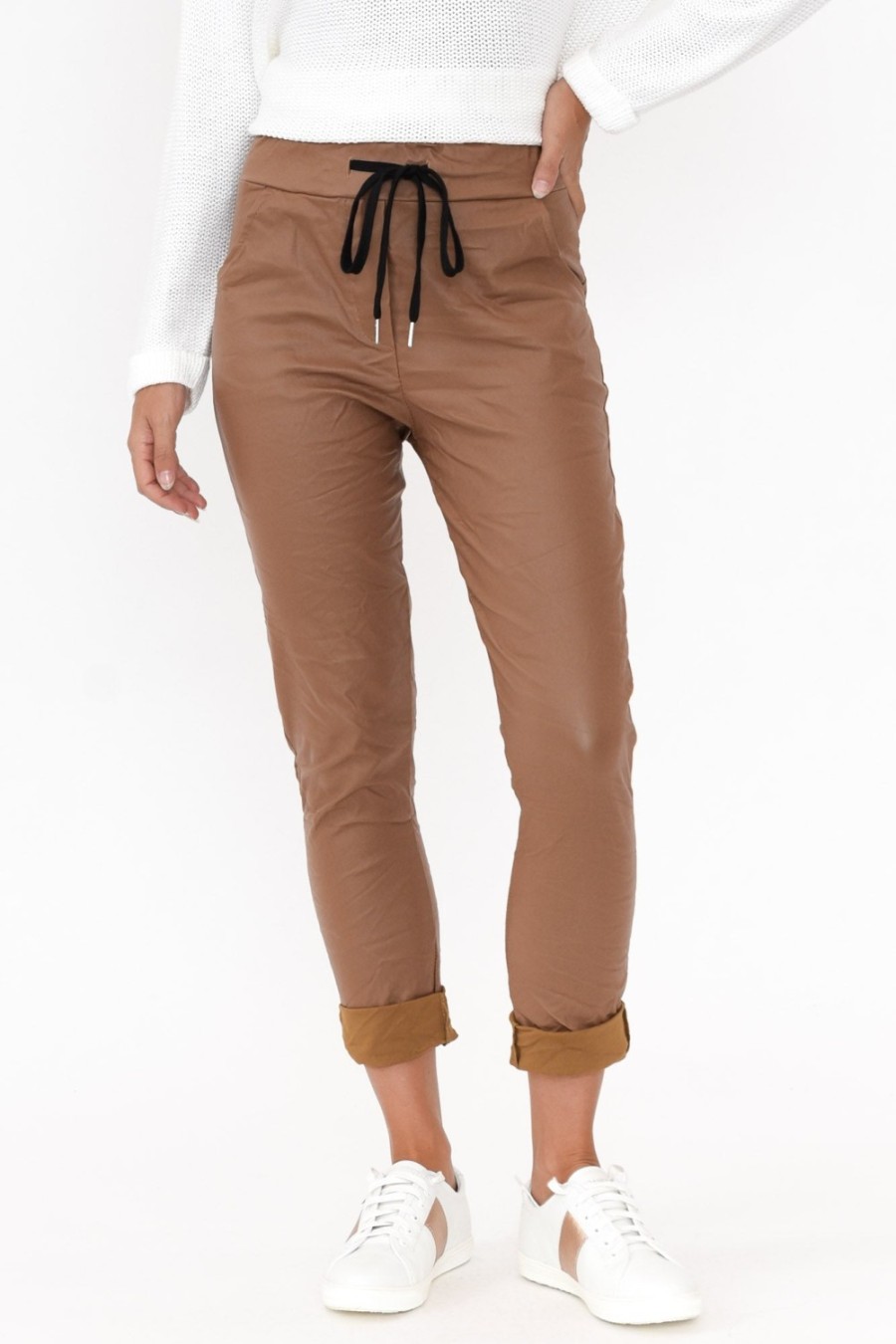 Clothing La Strada Pants | Munich Tan Wet Look Stretch Pant