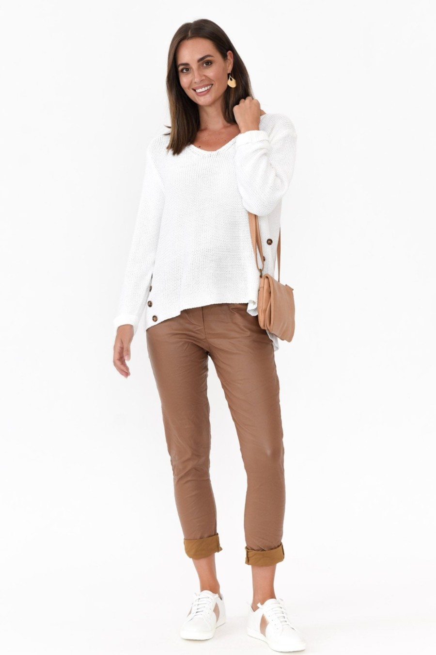 Clothing La Strada Pants | Munich Tan Wet Look Stretch Pant