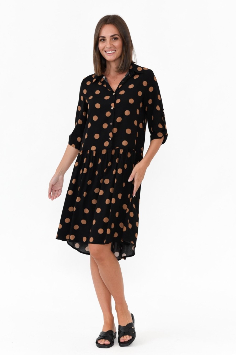 Clothing New U Collection Below Knee Dresses | Surrey Black Spot Shirt Dress