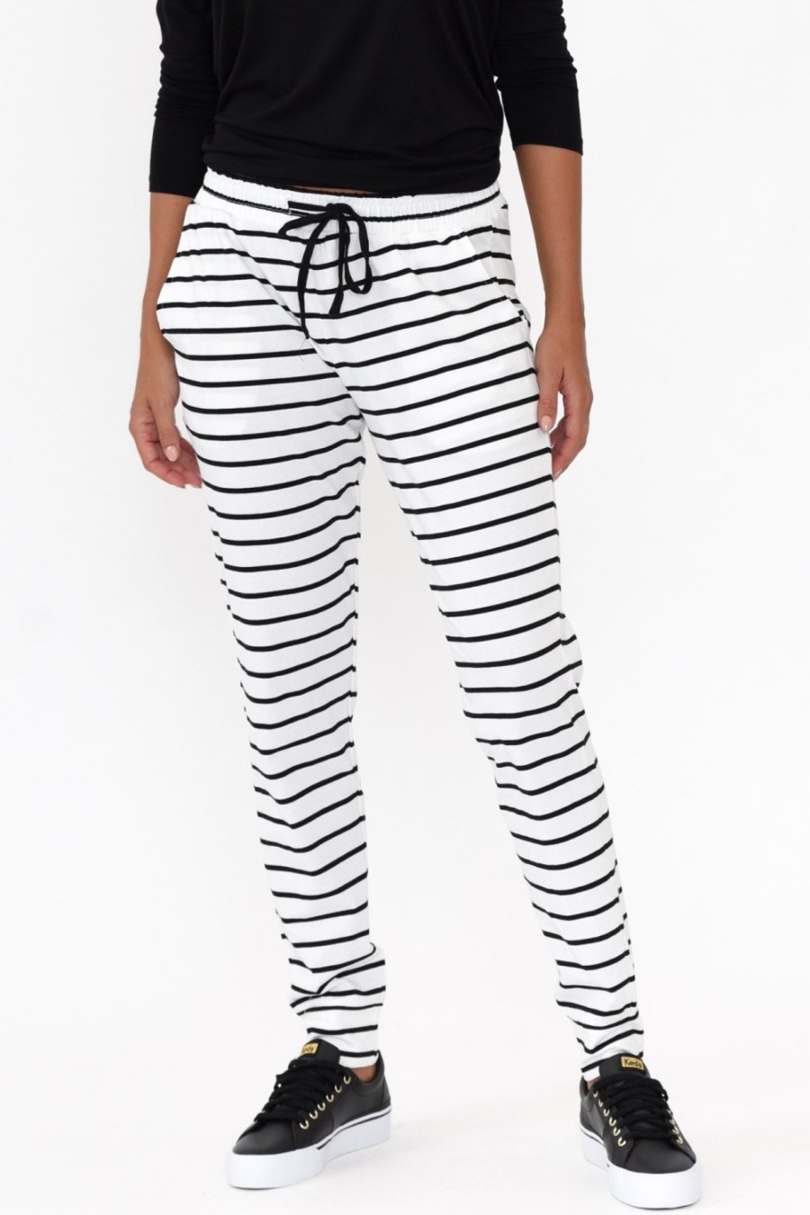 Clothing Betty Basics Pants | Heidi Black Stripe Cuffed Jogger Pant