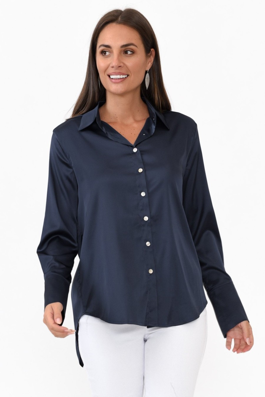 Clothing 365 Days Shirts | Honor Navy Satin Shirt