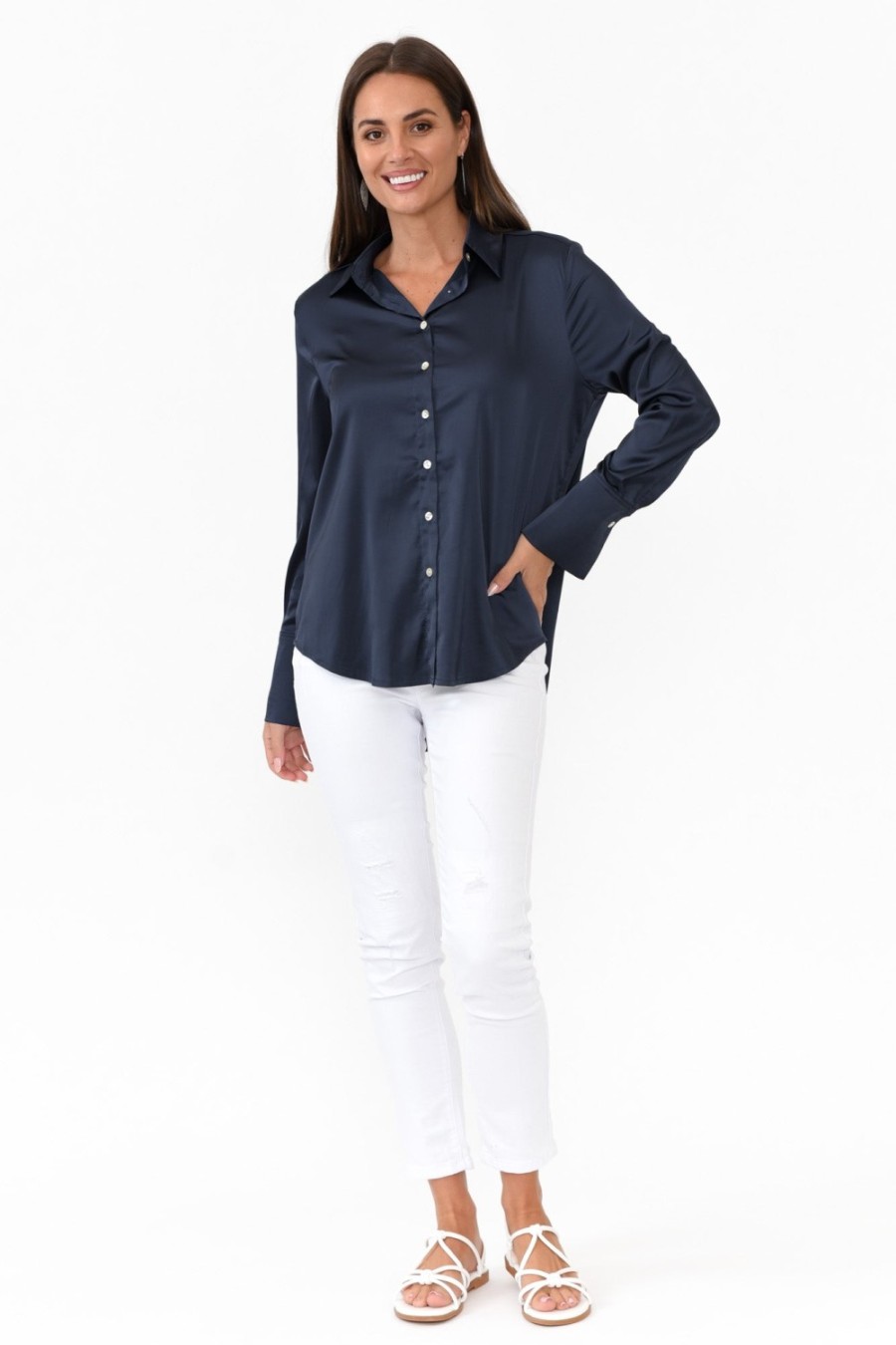 Clothing 365 Days Shirts | Honor Navy Satin Shirt