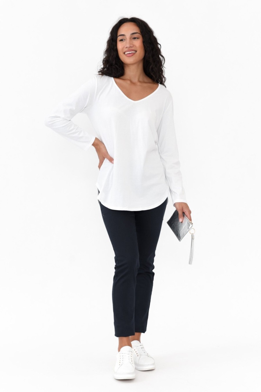 Clothing Cafe Latte Cotton Tops | Archer White Cotton Long Sleeve Top