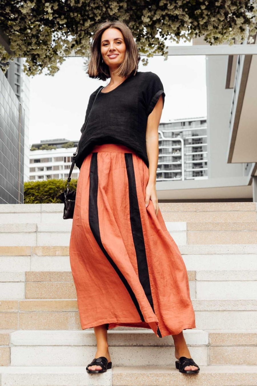 Clothing Eadie Lifestyle Skirts | Monarch Rust Linen Maxi Skirt