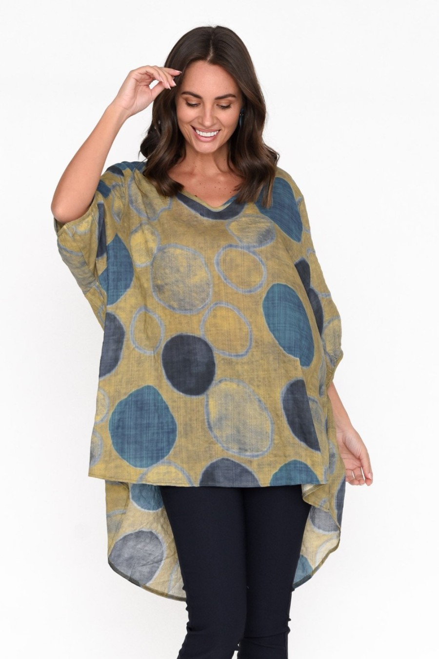 Clothing Cotton Village Cotton Tops | Abra Blue Spot Oversized Top