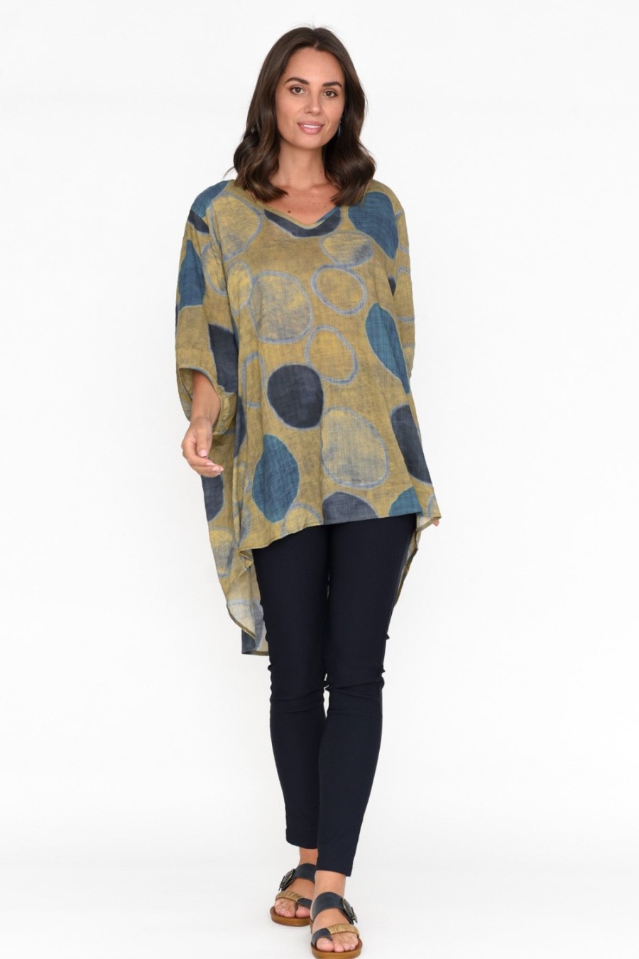 Clothing Cotton Village Cotton Tops | Abra Blue Spot Oversized Top