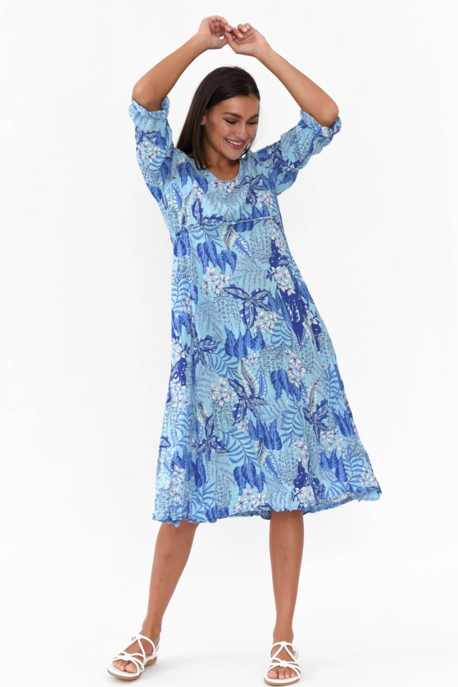 Clothing Willow Tree Below Knee Dresses | Tallulah Blue Tropical Midi Dress