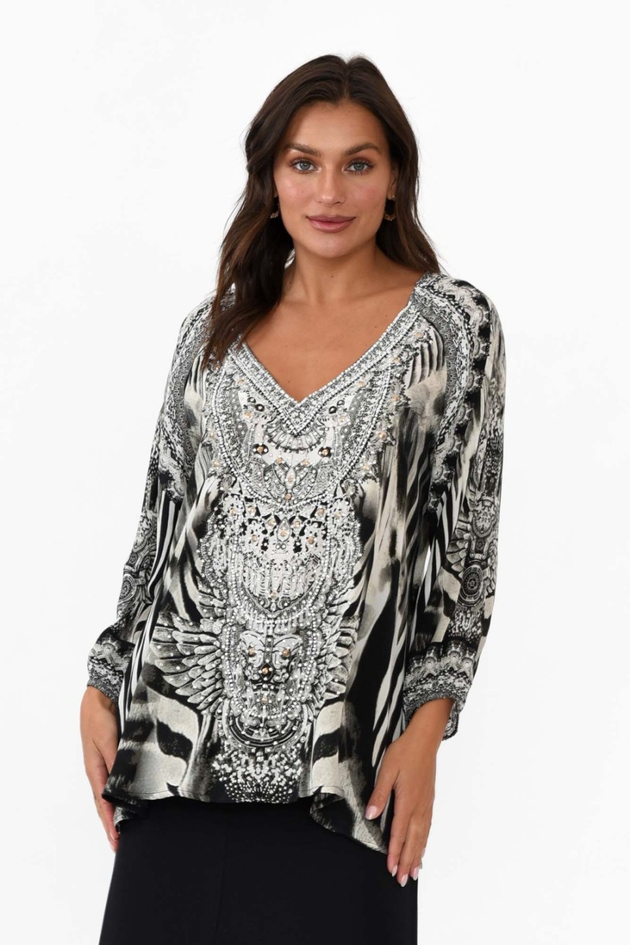 Clothing Fashion Spectrum Sleeved Tops | Zulu Black Silk Gypsy Top