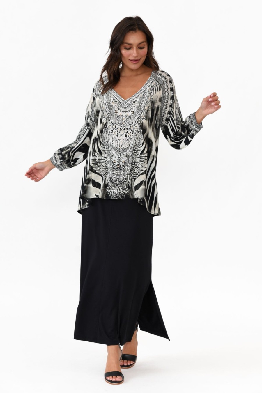 Clothing Fashion Spectrum Sleeved Tops | Zulu Black Silk Gypsy Top