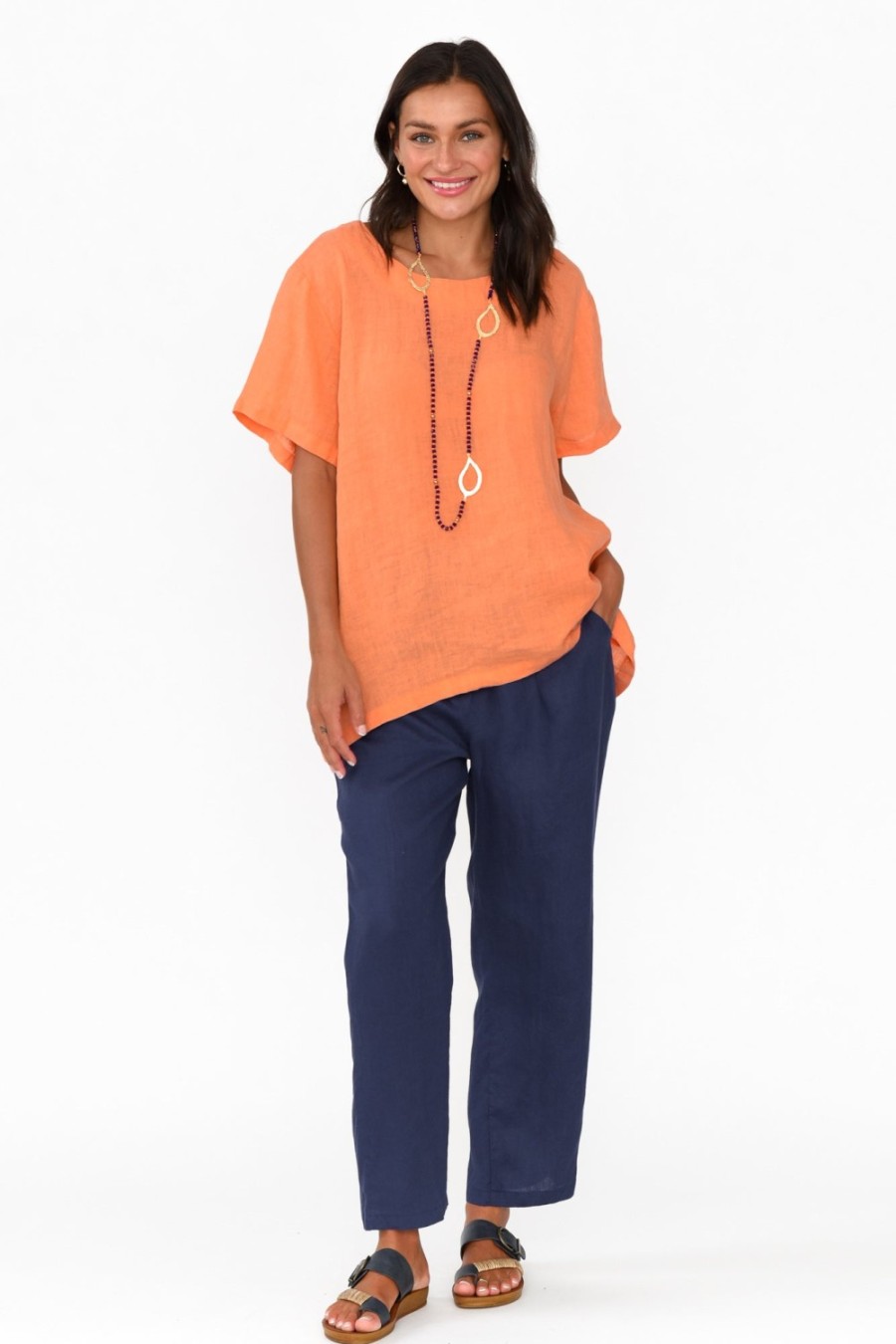 Clothing Cali and Co Pants | Marylou Navy Linen Pocket Pant