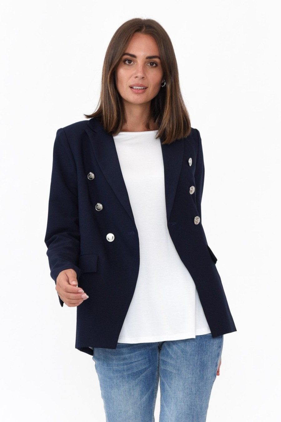 Clothing Gordon Smith Jackets | Lauren Navy Double Breasted Blazer