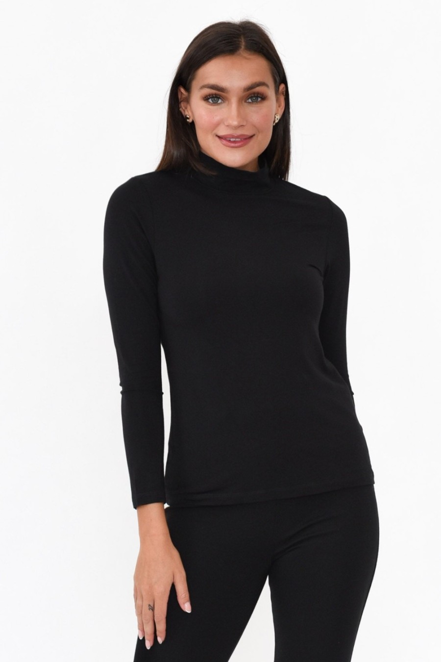 Clothing Lou Lou Sleeved Tops | Black Bamboo Turtleneck Top