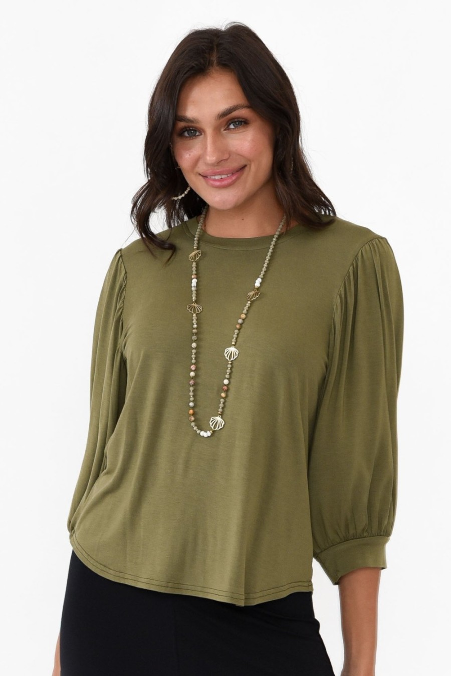 Clothing Willow Tree Sleeved Tops | Rupert Khaki Modal Top