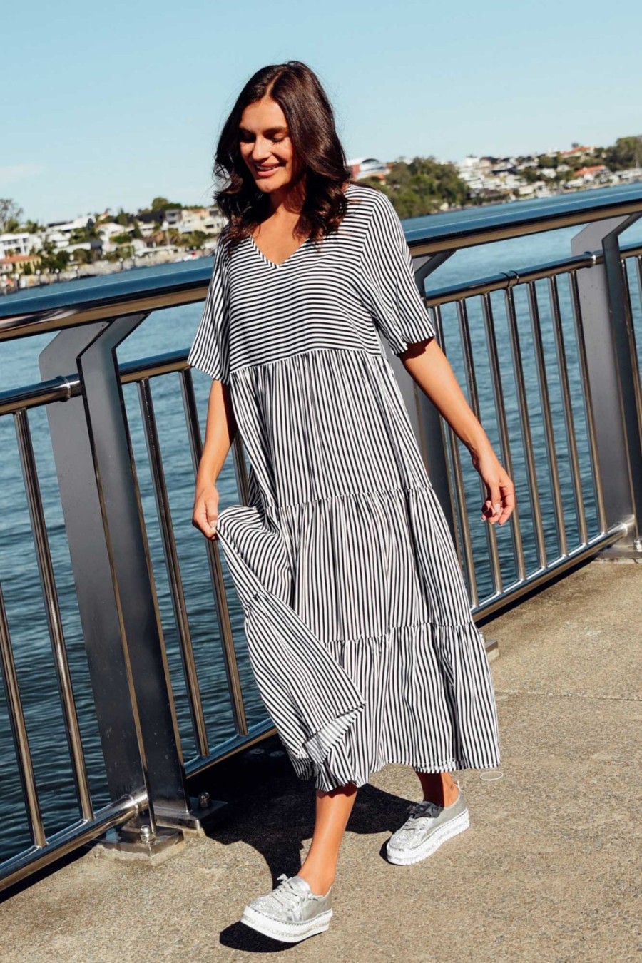 Clothing Slate the Label Maxi Dresses | Tully Navy Stripe Maxi Dress