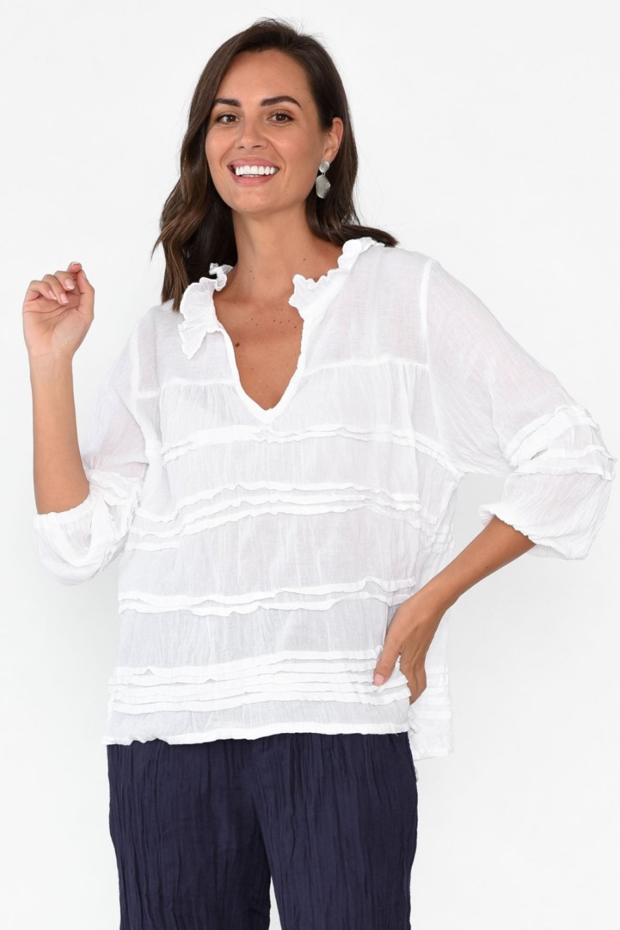 Clothing Namastai Cotton Tops | Palmer White Cotton Long Sleeve Top