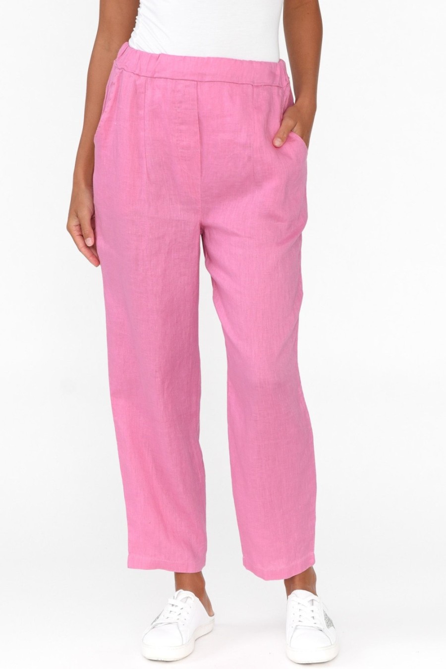 Clothing Cali and Co Pants | Marylou Pink Linen Pocket Pant