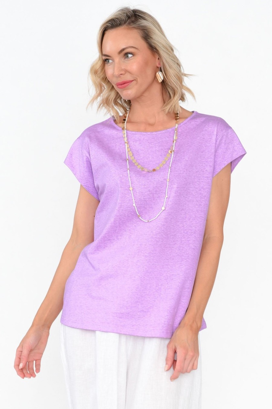 Clothing Cafe Latte Cotton Tops | Marlin Purple Wash Cotton Tee