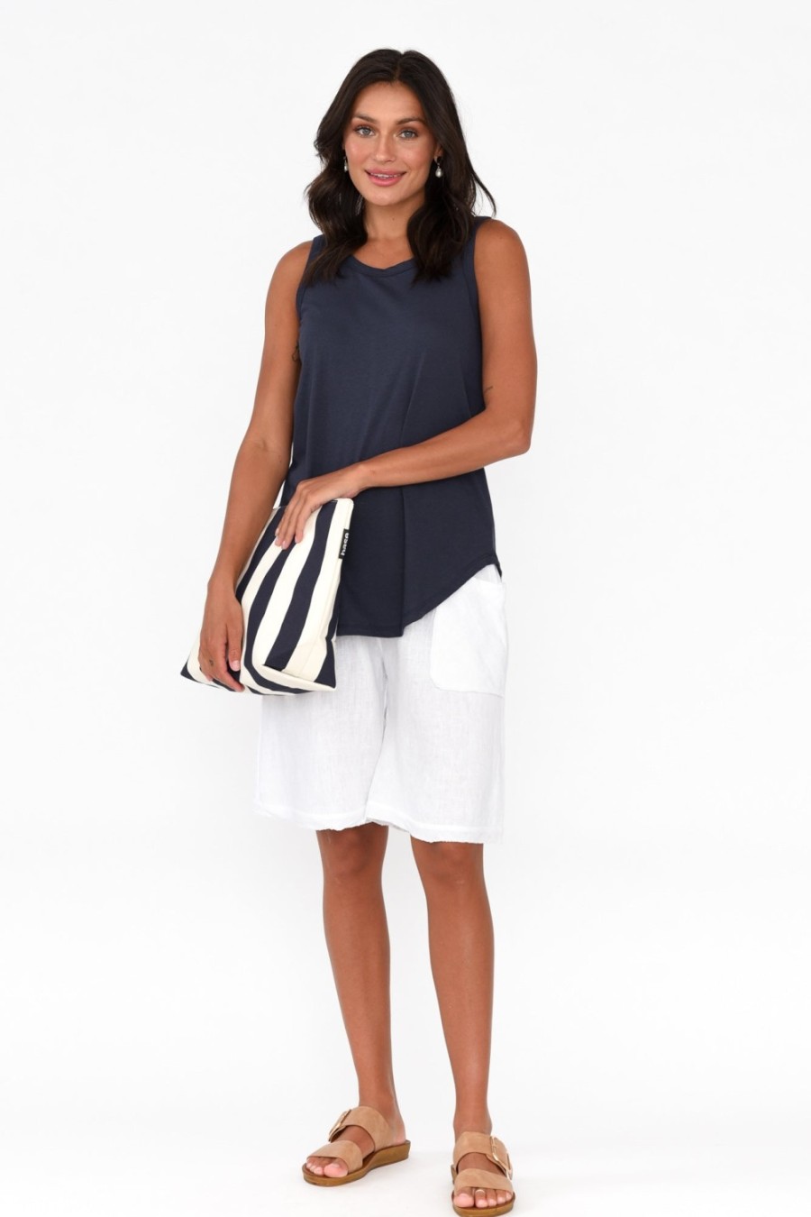 Clothing Betty Basics Cotton Tops | Keira Navy Cotton Tank