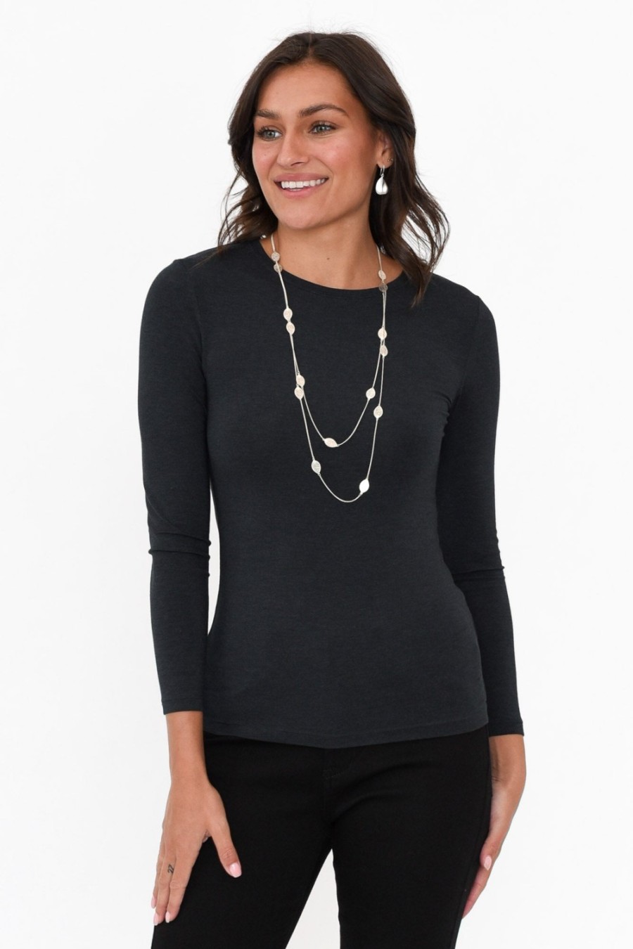 Clothing Tani Sleeved Tops | Charcoal Marle Micro Modal Long Sleeve Top