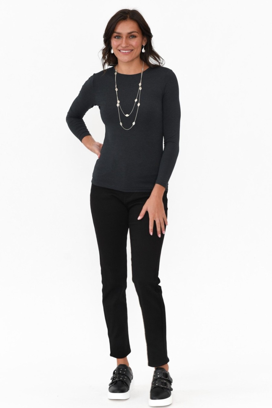 Clothing Tani Sleeved Tops | Charcoal Marle Micro Modal Long Sleeve Top