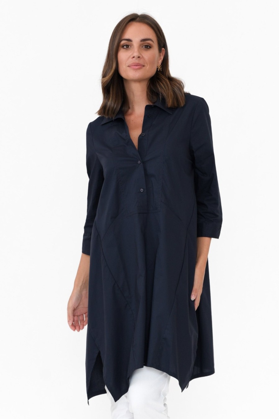 Clothing Tirelli Cotton Tops | Colson Navy Cotton Tunic