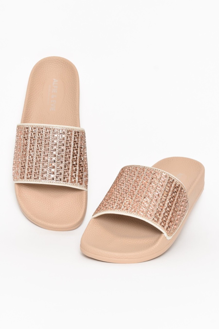 Shoes Alfie And Evie Slides | Billie Rose Gold Diamante Slide